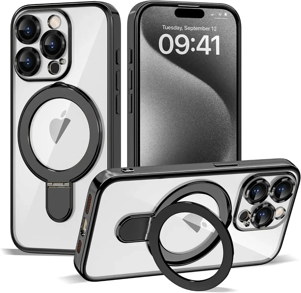 Compatible with iPhone 15 Pro Max Case Invisible Magnetic Ring Stand 6.7